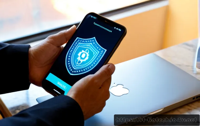 암호화폐 보안 기술 - Photorealistic close-up of an Italian cryptocurrency investor’s hands using a smartphone with a secu...